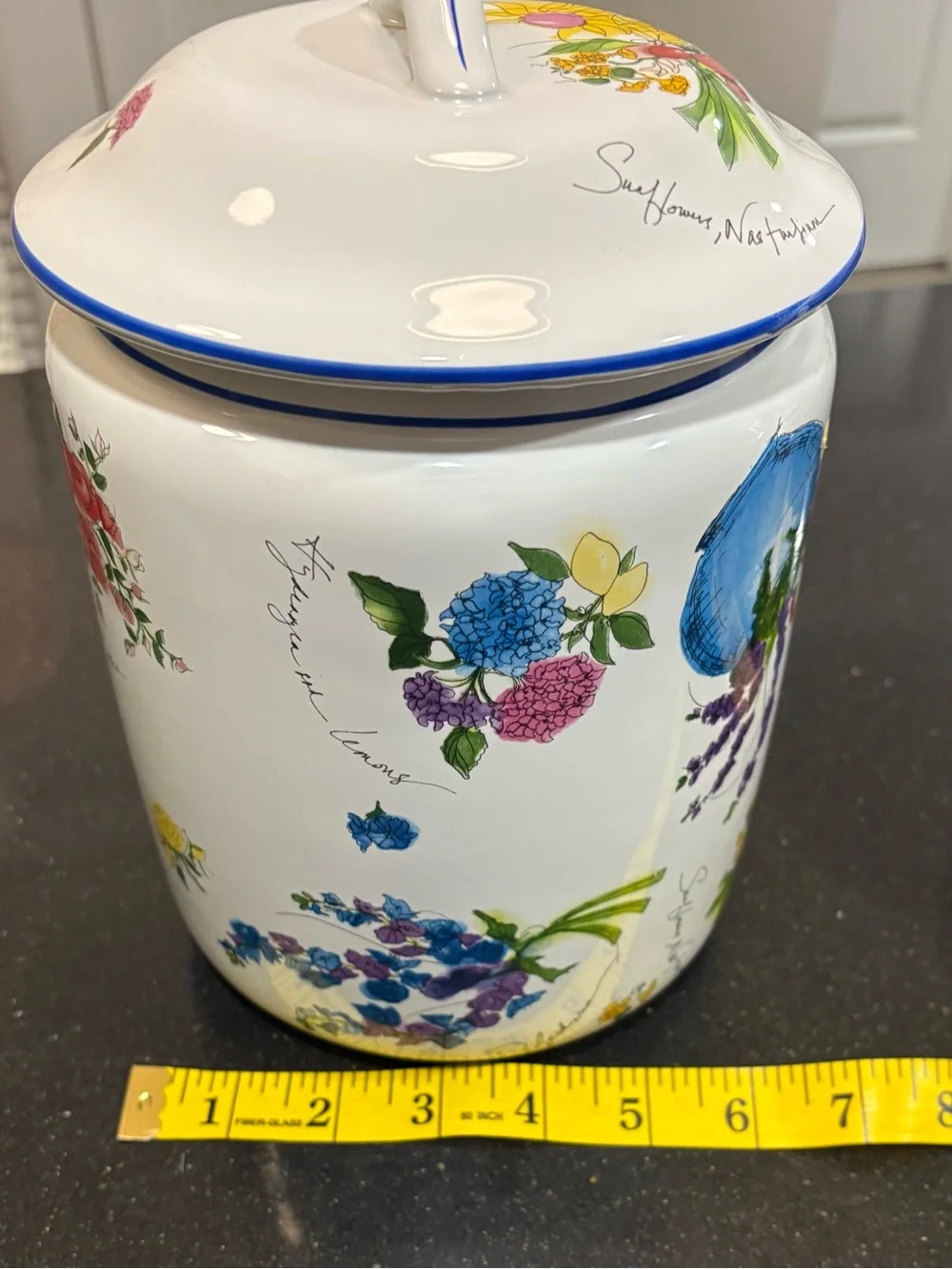 Williams Sonoma Botanical Floral 9 inch Canister Made in Portugal